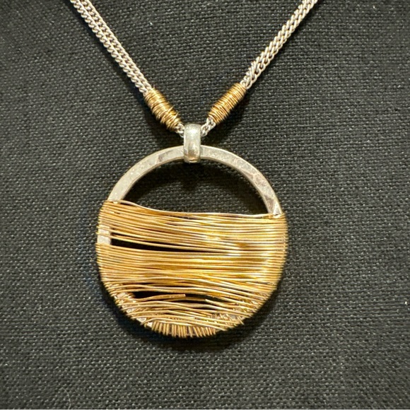 ROBERT LEE MORRIS Womens Two Tone Wire Wrapped Open Circle Pendant Necklace 19” - Picture 2 of 7